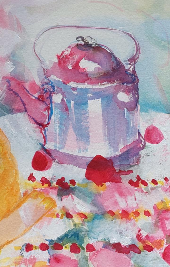 Kahvipannu värikkäässä maalauksessa