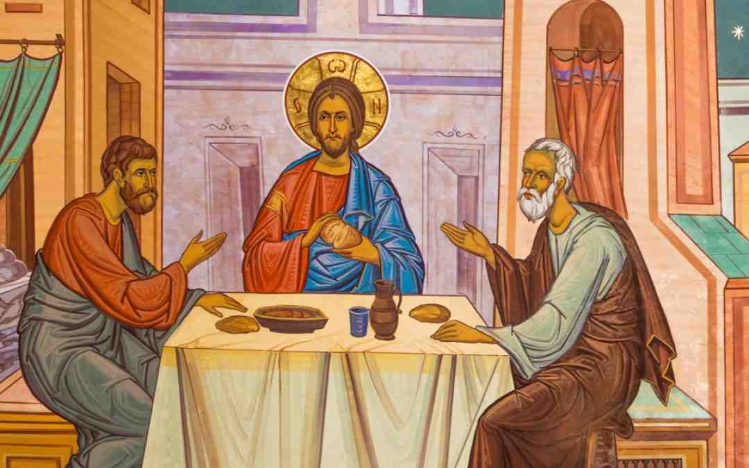 Emmauksen tie ja Jeesus parantaa sokean ikoni