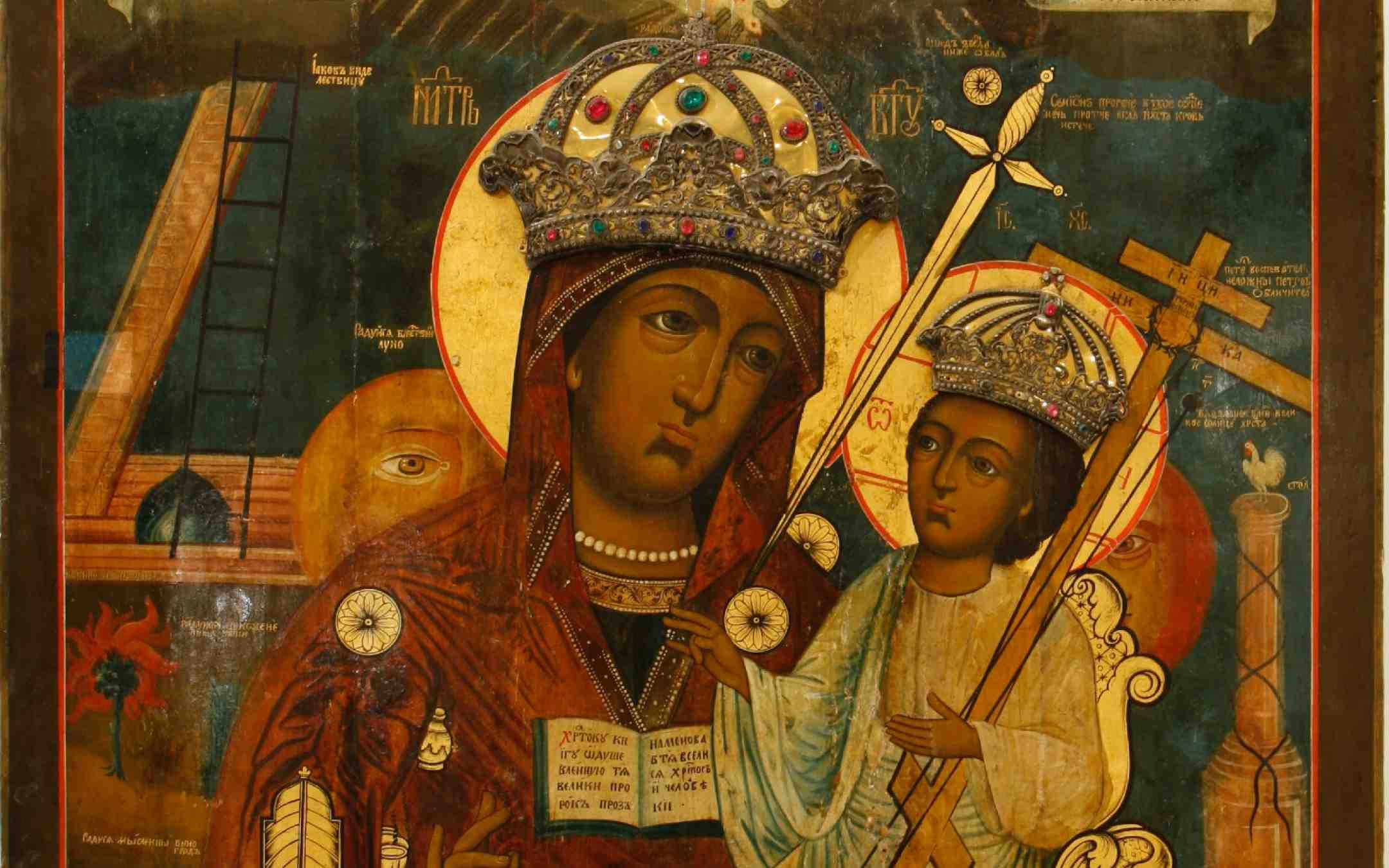 Käkisalmen Jumalanäidin ylistys -ikoni Suomen ortodoksisessa kirkkomuseossa RIISAssa