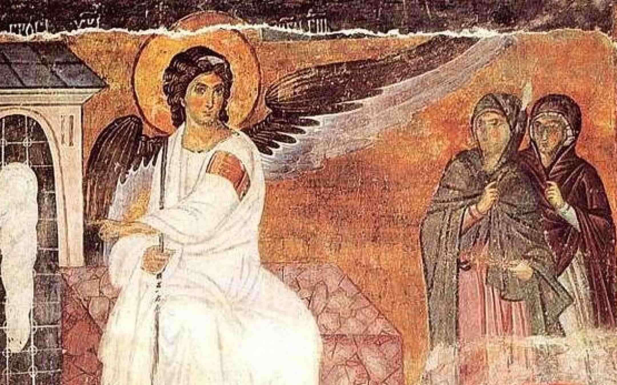 Mirhantuojat ja enkeli Kristuksen haudalla pääsiäisenä -fresko