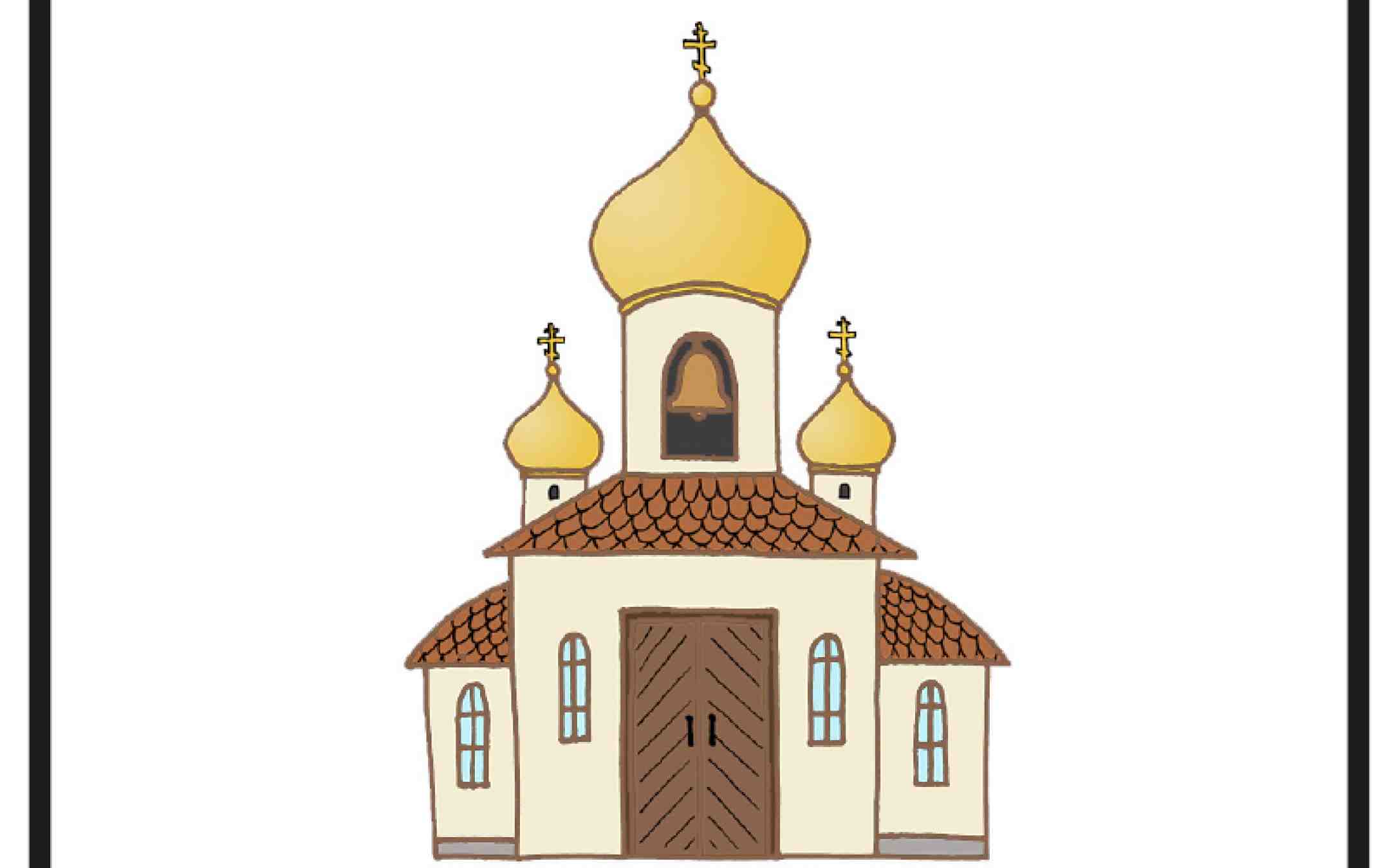 Suomi-ukraina kuvakorttiin piirroksena kuvattu ortodoksinen kirkko