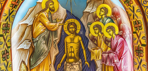 Johannes Kastaja kastaa Kristuksen -ikoni