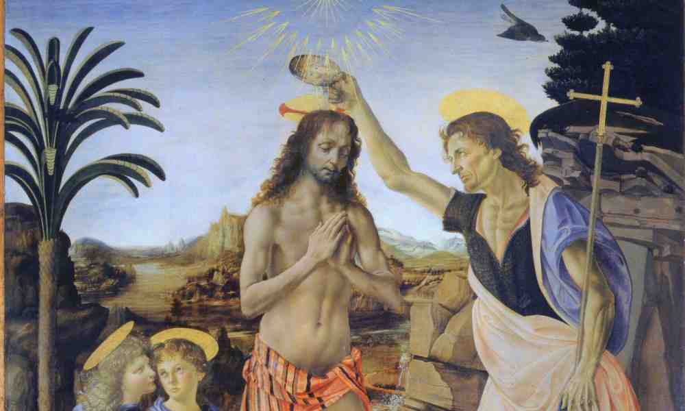 Kristuksen kaste ja Johannes Kastaja Leonardo Da Vincin maalauksessa