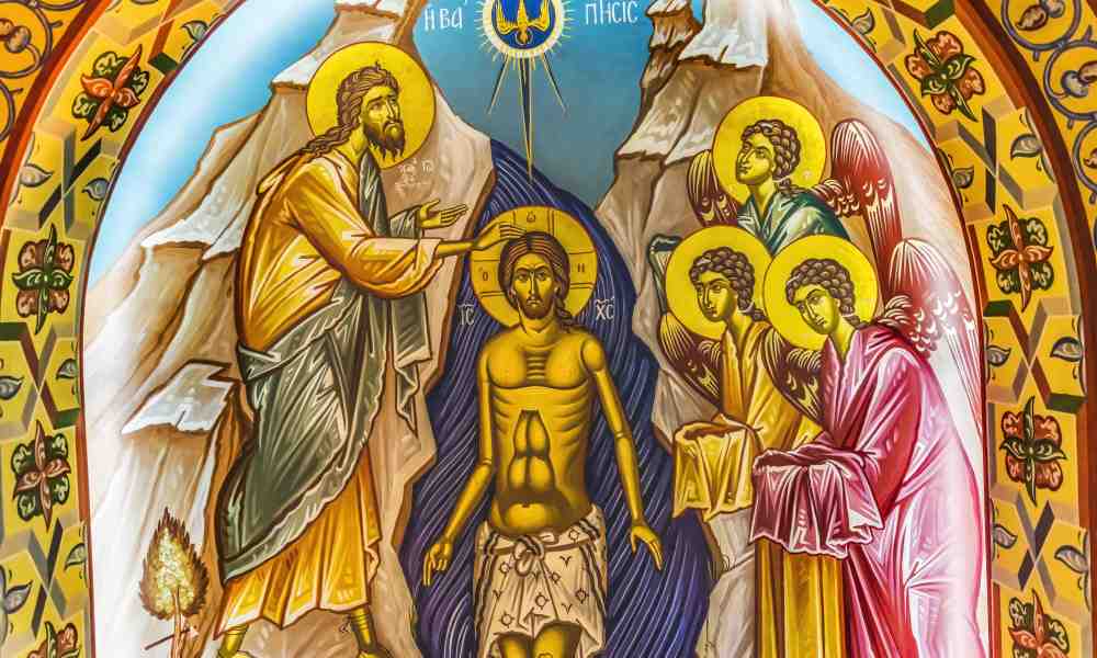 Johannes Kastaja kastaa Kristuksen -ikoni