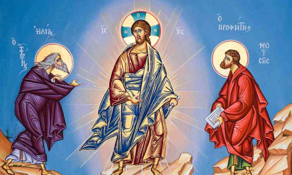 Kristuksen kirkastuminen Taaborinvuorella ikoniin kuvattuna