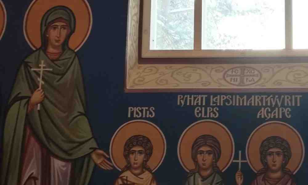Pyhä Sofia ja lapset Tapiolan kirkon freskoissa