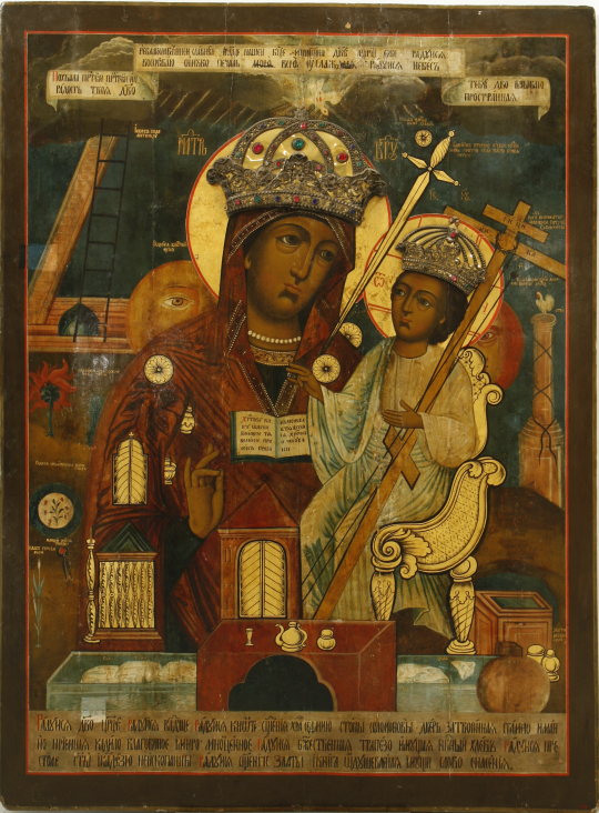 K&auml;kisalmen Jumalan&auml;idin ylistys -ikoni