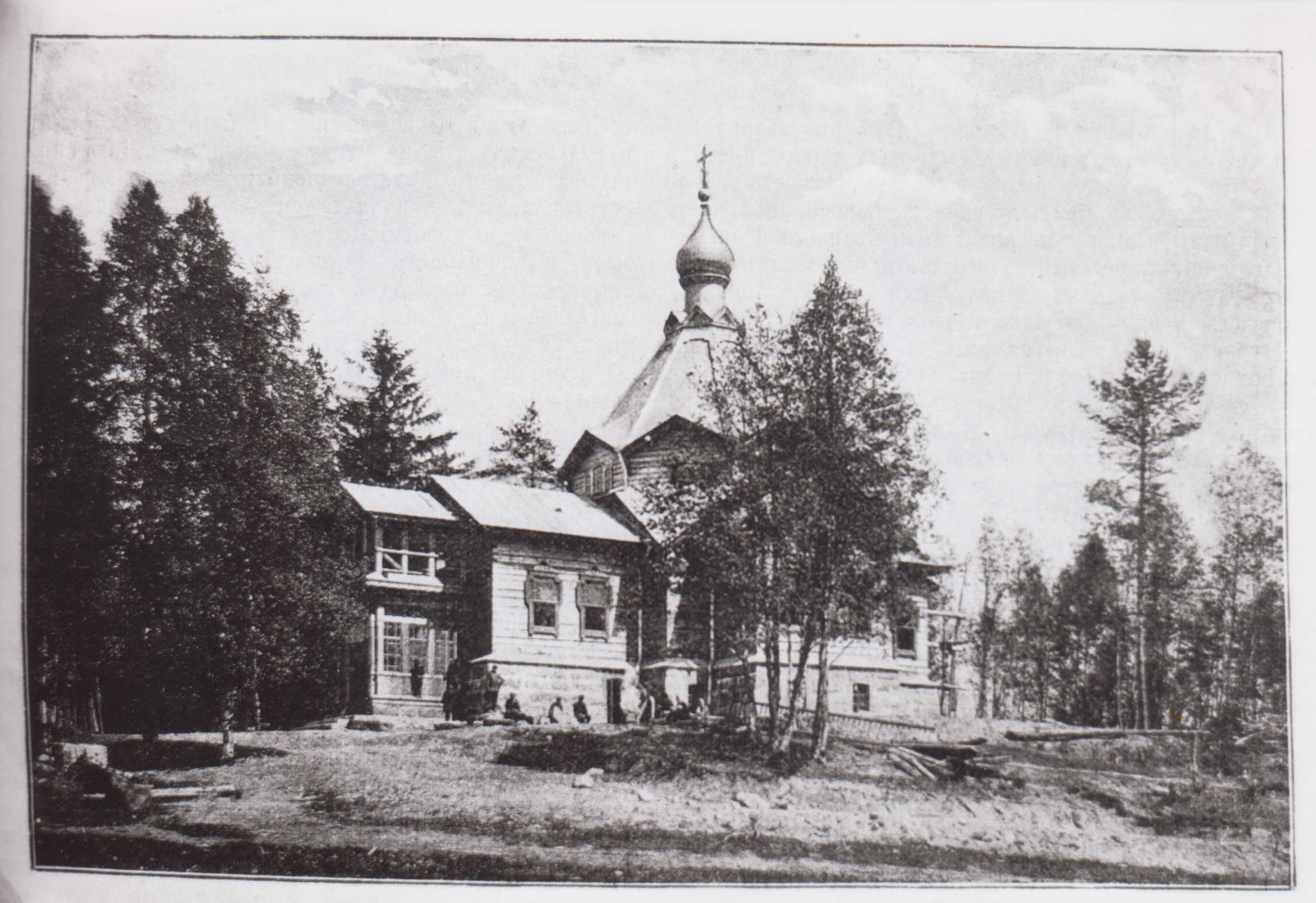 Vanha Lintulan luostarin kirkko Kivannavalla 1896 mustavalkoisessa valokuvassa