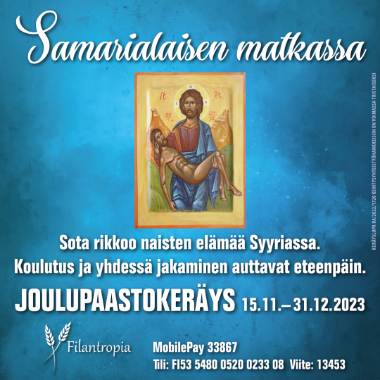 Samarialaisen matkassa -joulupaastoker&auml;yksen juliste