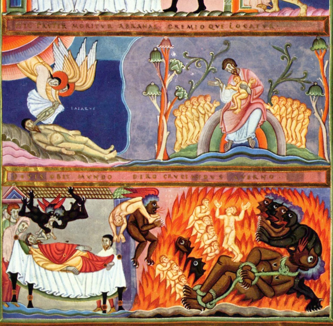 Minisaarna: Köyhä Lasarus pääsee Abrahamin helmaan, mutta rikas mies joutuu tuonelaan