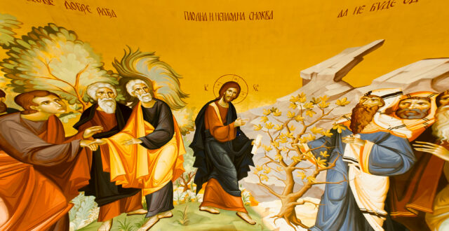 Jeesus kuivettaa viikunapuun seinämaalaus