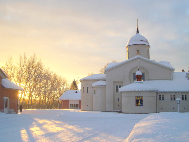 Valamon luostarin pääkirkko talvella