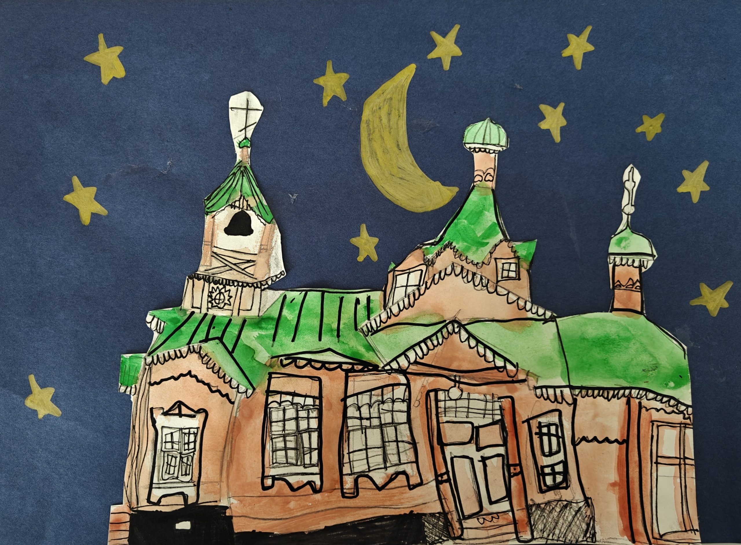 oensuun Pyh&auml;n Nikolaoksen kirkko piirustuksena